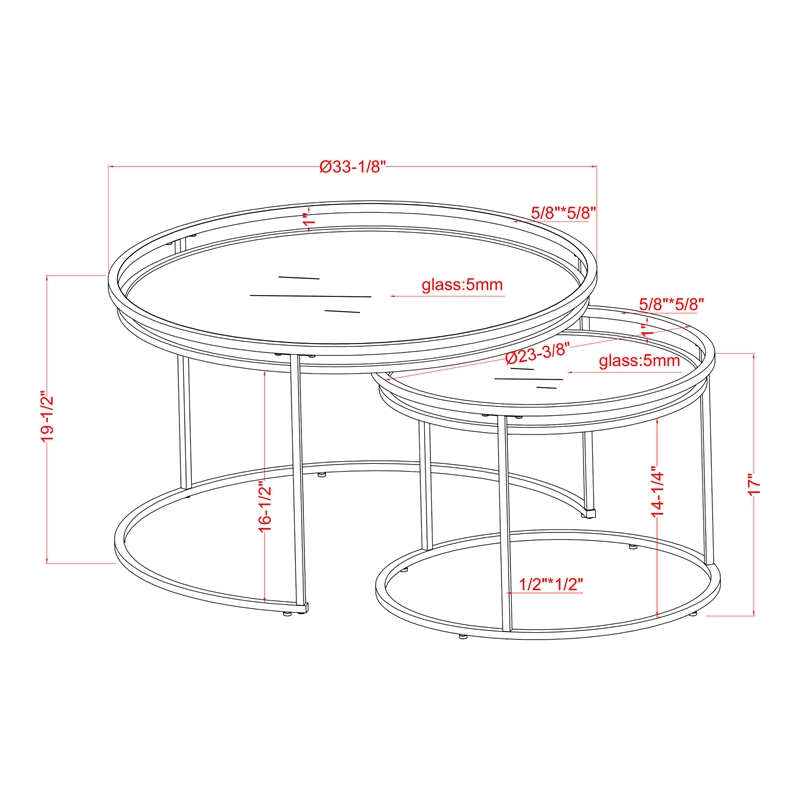 Bowery Hill Metal Glass Top 2-Piece Nesting Tables Set in Gray