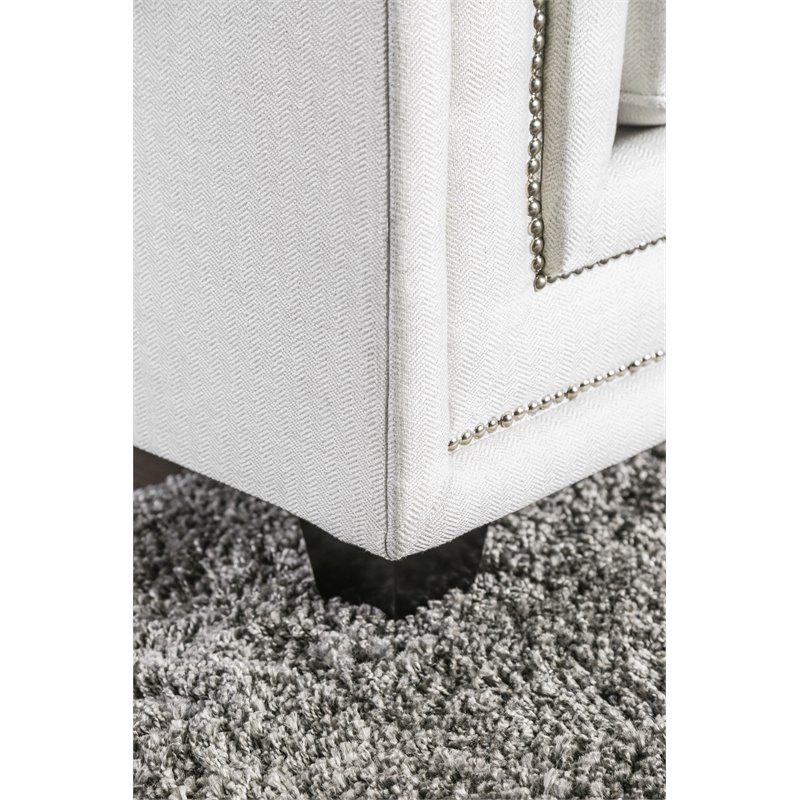 Bowery Hill Contemporary Chenille Nailhead Sofa in Ivory Finish