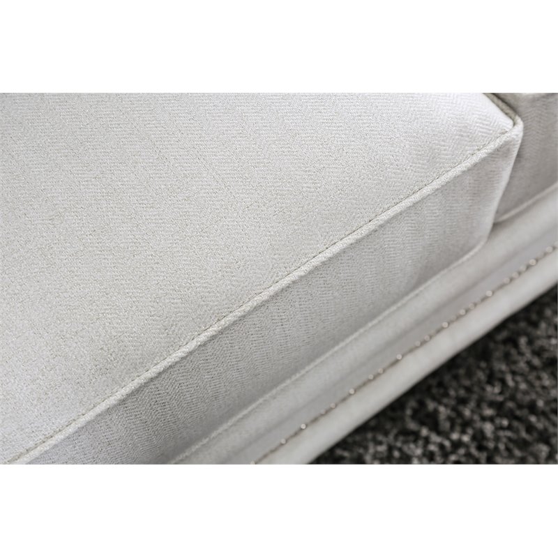 Bowery Hill Contemporary Chenille Nailhead Sofa in Ivory Finish