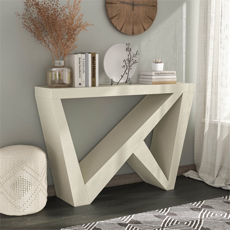 Bowery Hill MDF Cream Console Table Rectangular Modern 48