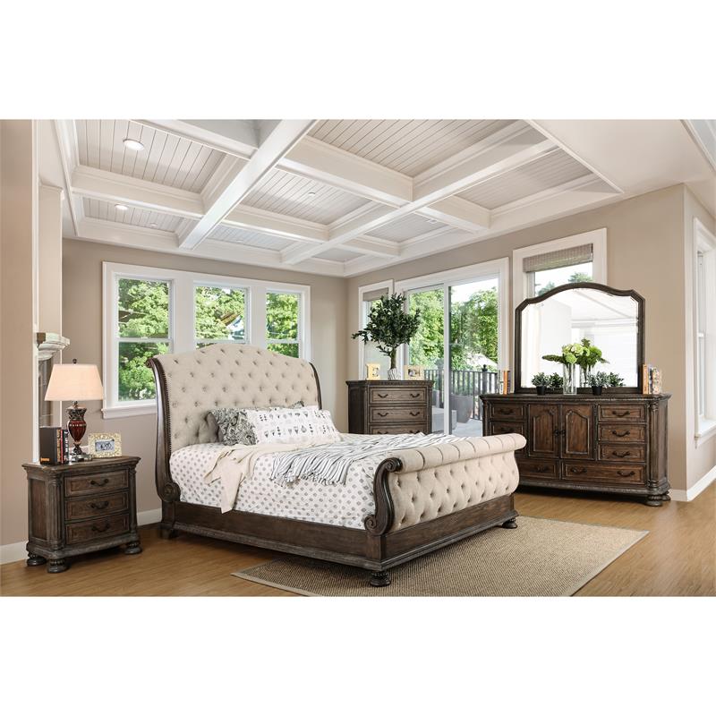 Bowery Hill 2pc Natural Tone Wood Bedroom Set - Queen + Nightstand