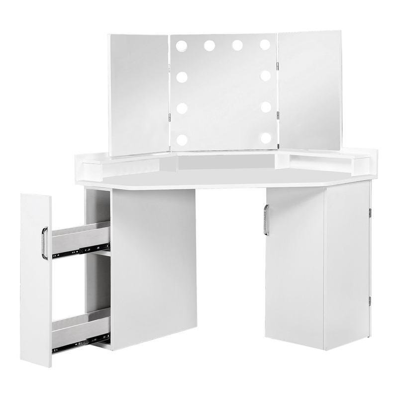 Bowery Hill Wood Bulb 2-Piece Vanity Table and Mirror Set in White