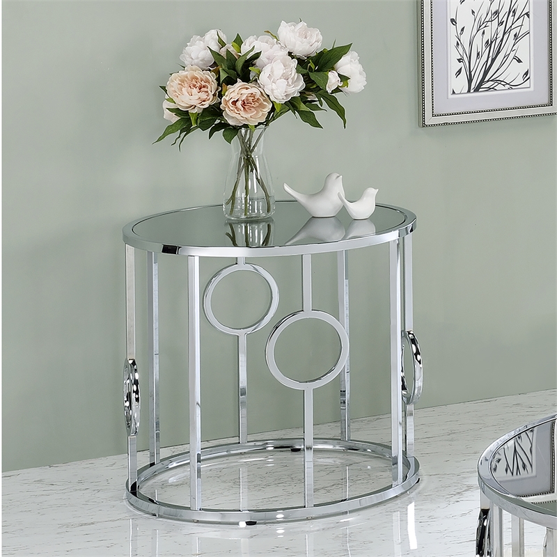 Bowery Hill Contemporary Metal Round End Table in Chrome Finish