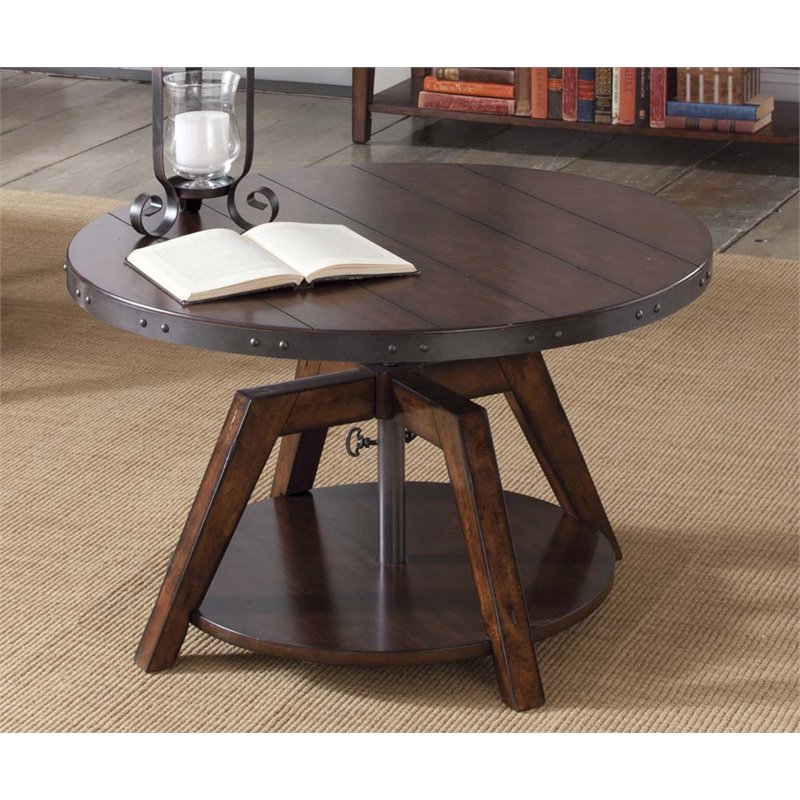 Bowery Hill Traditional Wood Motion Cocktail Table in Brown Finish