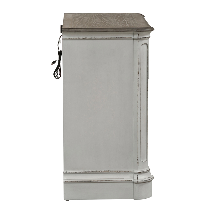 Bowery Hill Traditional White 3 Drawer Bedside Chest w/ Charging Station