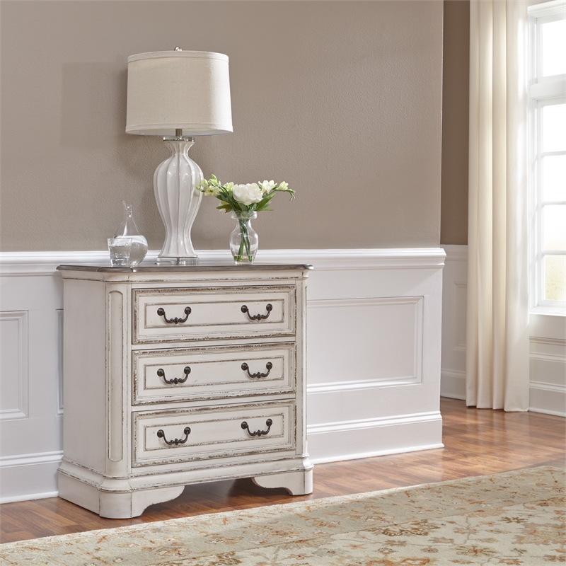 Bowery Hill Traditional White 3 Drawer Bedside Chest w/ Charging Station