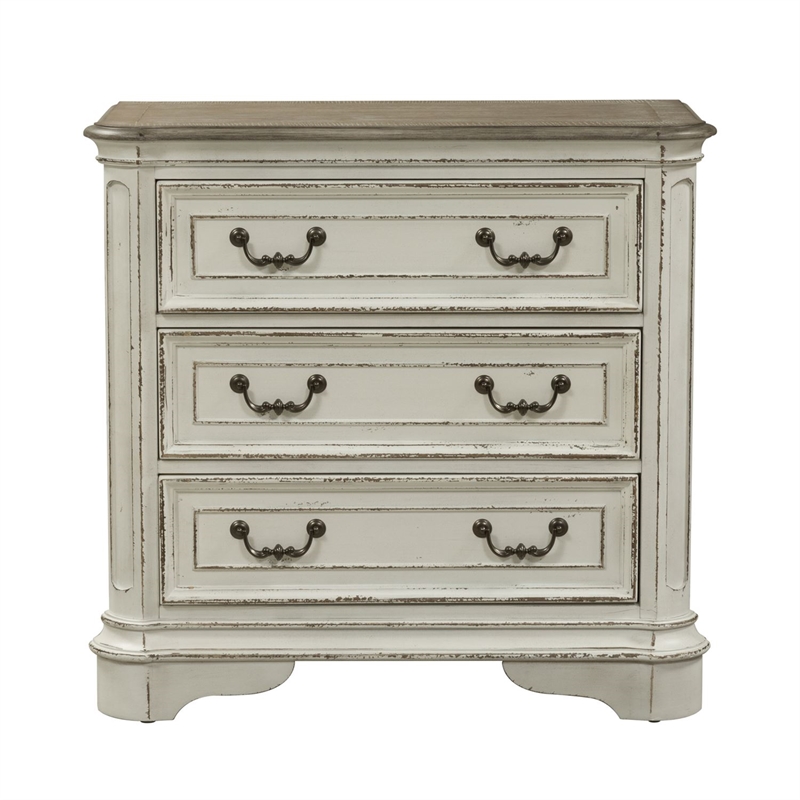 Bowery Hill Traditional White 3 Drawer Bedside Chest w/ Charging Station