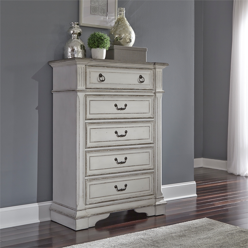 Bowery Hill Modern / Contemporary Wood 5 Drawer Chest in White
