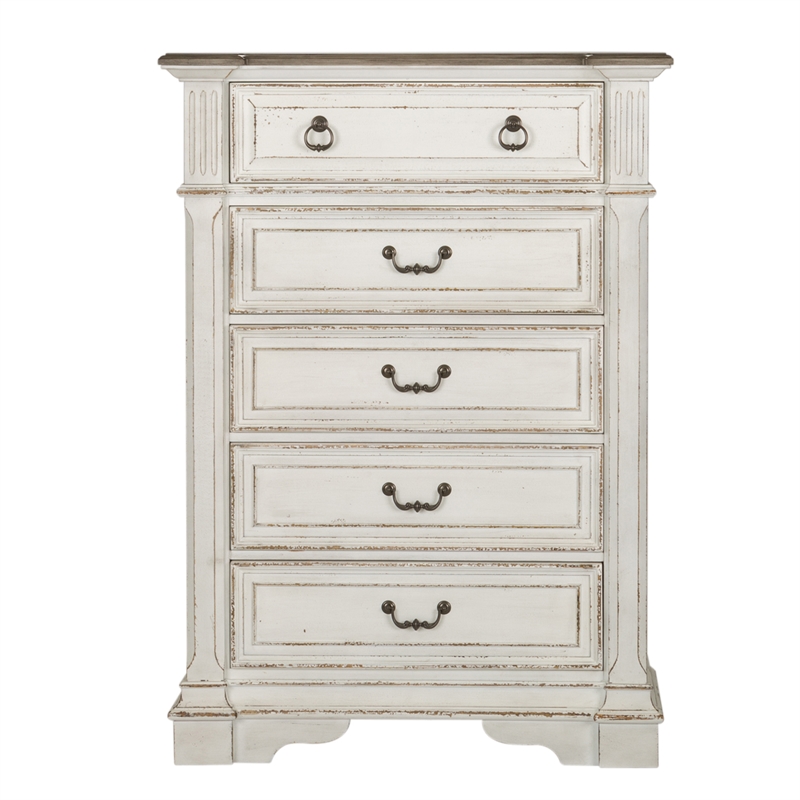Bowery Hill Modern / Contemporary Wood 5 Drawer Chest in White