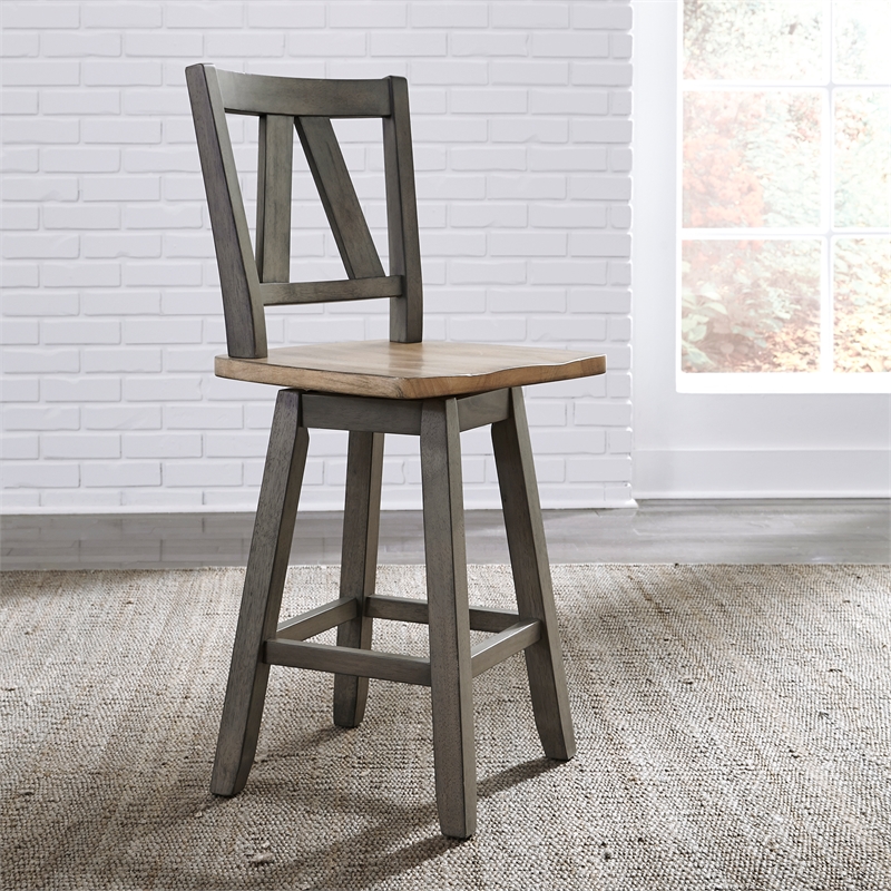 Bowery Hill Wood Light Gray Counter Height Swivel Chair (RTA)-Set of 2