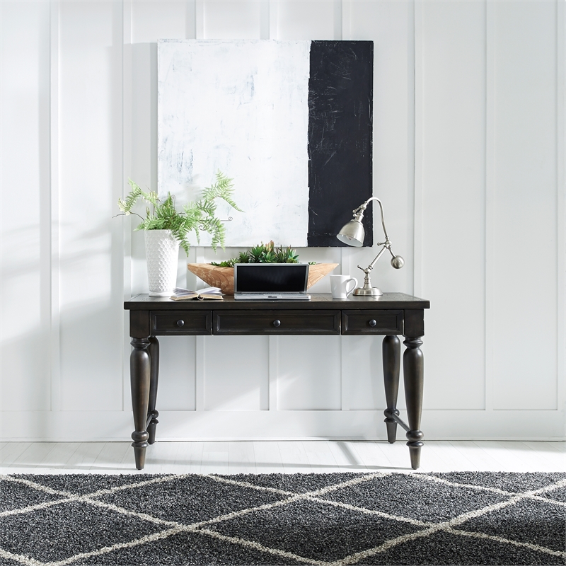 Bowery Hill Modern / Contemporary Wood Writing Desk in Black Finish