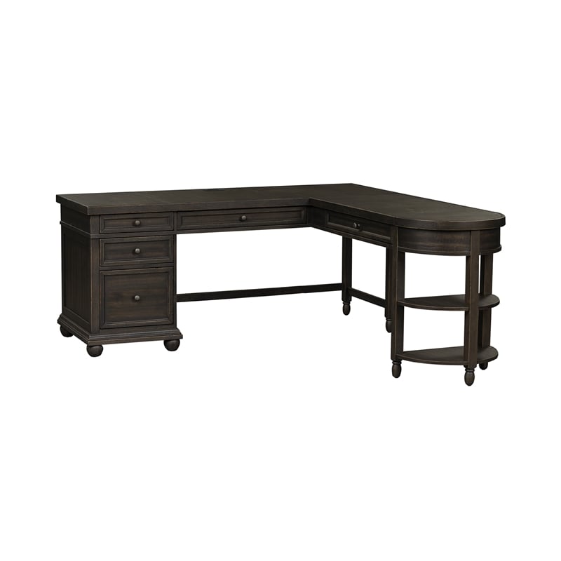 Bowery Hill Traditional Engineered Wood Black L Shaped Desk Set
