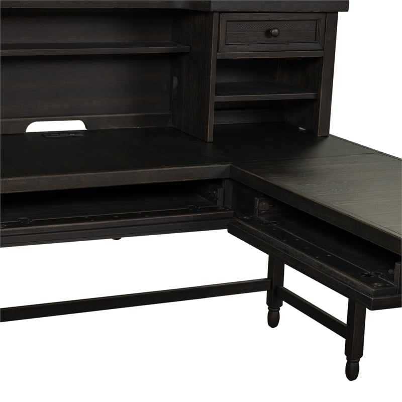 Bowery Hill Traditional Engineered Wood Black L Shaped Desk Set