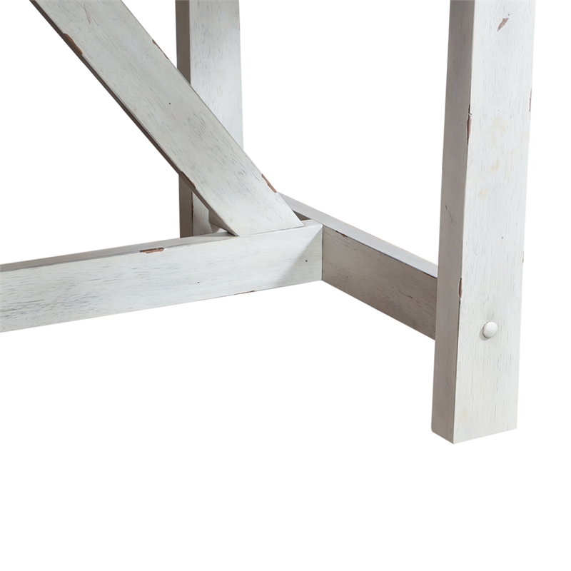 Bowery Hill Farmhouse Wood White and Brown 7 Piece Trestle Table Set