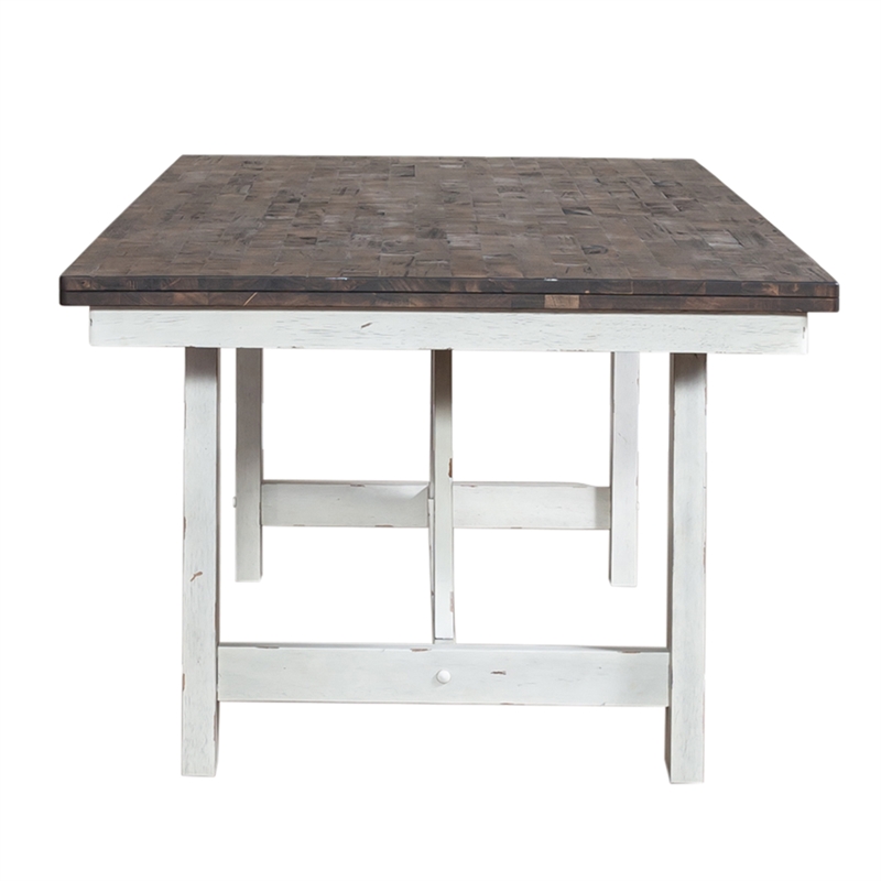 Bowery Hill Farmhouse Wood White and Brown 7 Piece Trestle Table Set