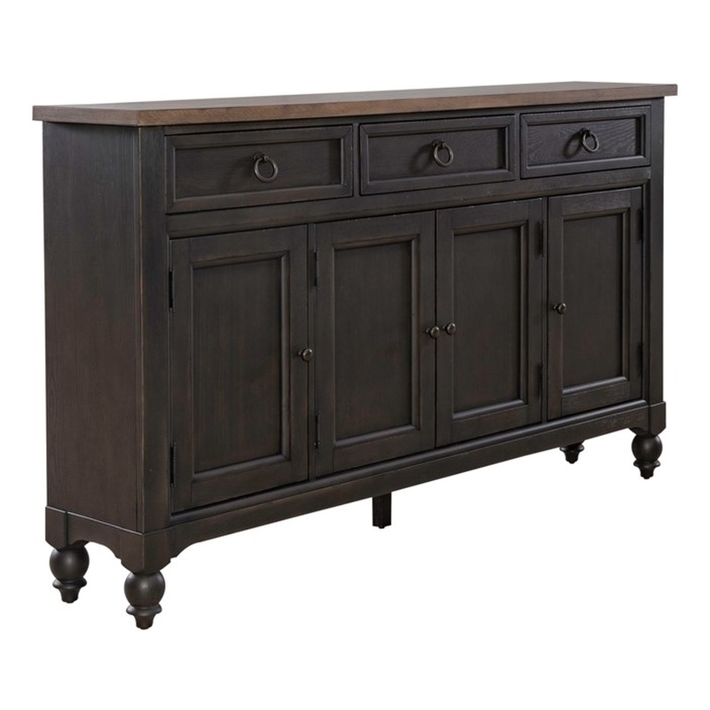 Bowery Hill Wood Black Buffet Rectangular Adjustable Shelf