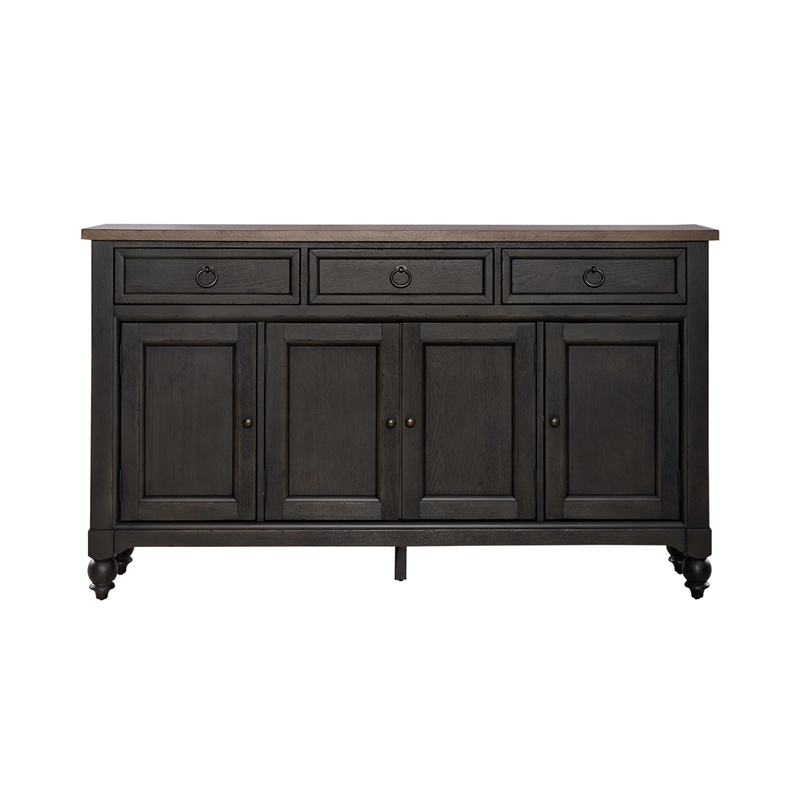 Bowery Hill Wood Black Buffet Rectangular Adjustable Shelf