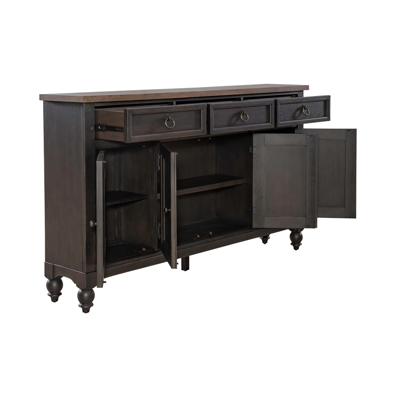 Bowery Hill Wood Black Buffet Rectangular Adjustable Shelf