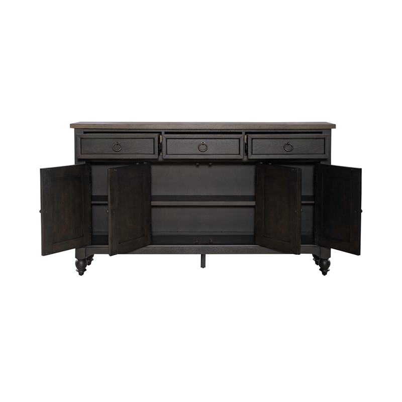 Bowery Hill Wood Black Buffet Rectangular Adjustable Shelf