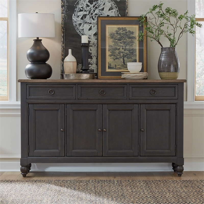 Bowery Hill Wood Black Buffet Rectangular Adjustable Shelf