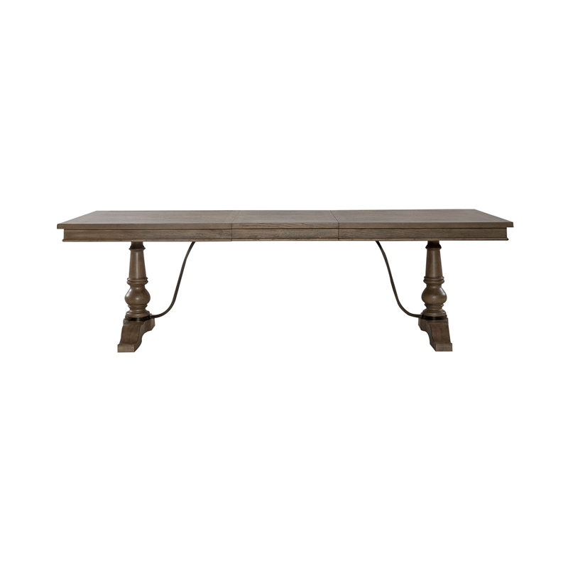 Bowery Hill Traditional Farmhouse Trestle Table Set - Dusty Taupe