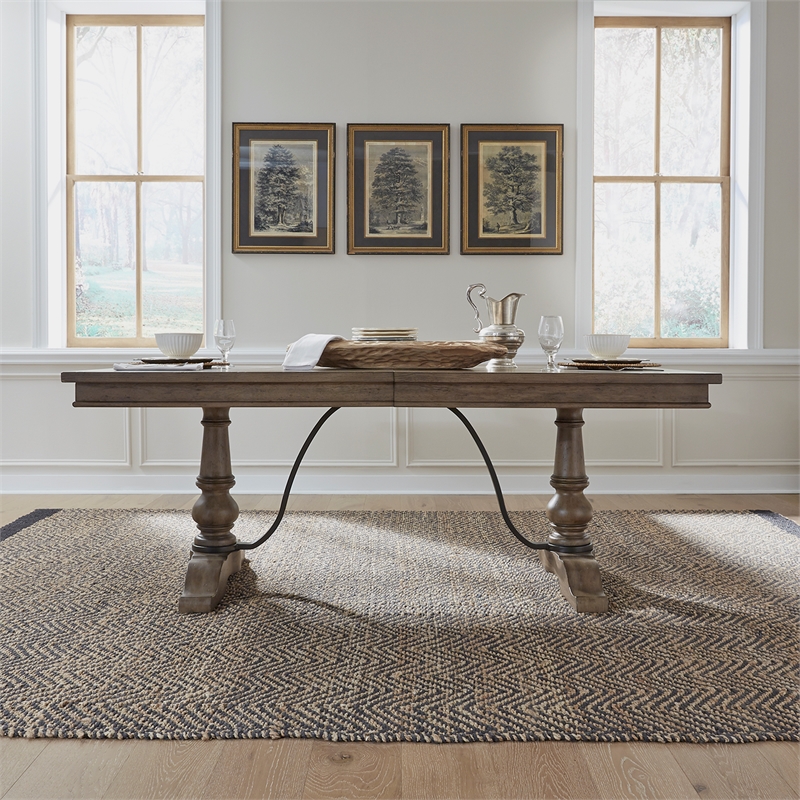 Bowery Hill Traditional Farmhouse Trestle Table Set - Dusty Taupe
