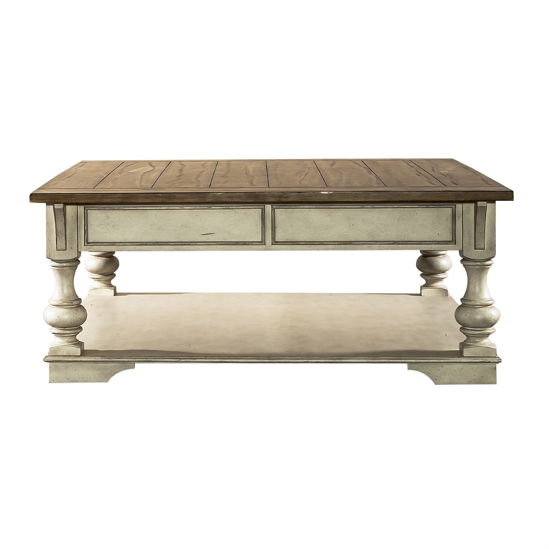 Bowery Hill Traditional Square Cocktail Table with Drawer - Antique White