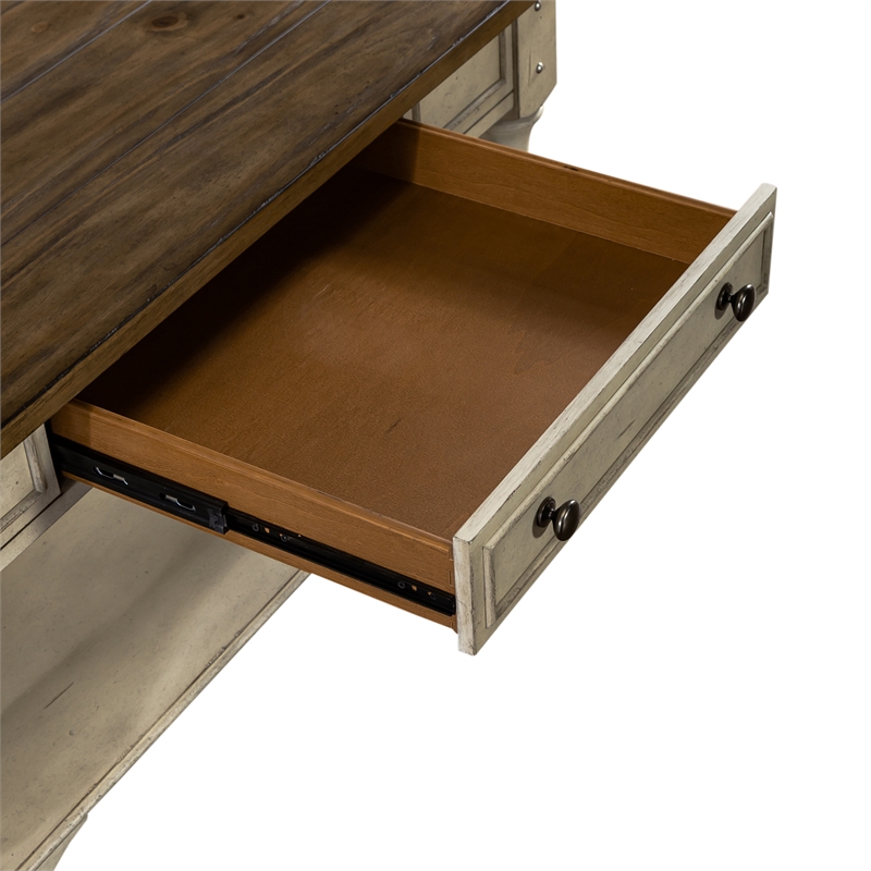Bowery Hill Traditional Square Cocktail Table with Drawer - Antique White