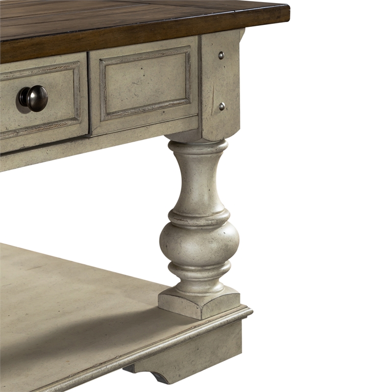 Bowery Hill Traditional Square Cocktail Table with Drawer - Antique White