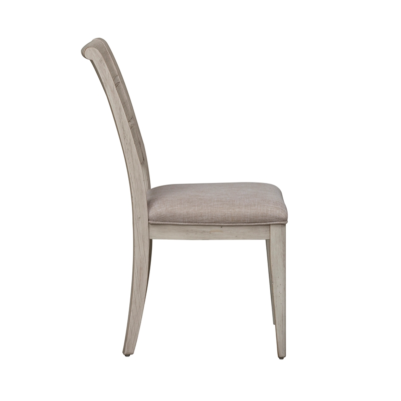 Bowery Hill Wood White Ladder Back Upholstered Side Chair (RTA)-Set of 2