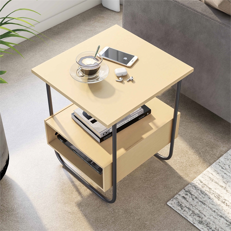 Bowery Hill Contemporary Wood Storage 2-Shelf End Table in Light Maple