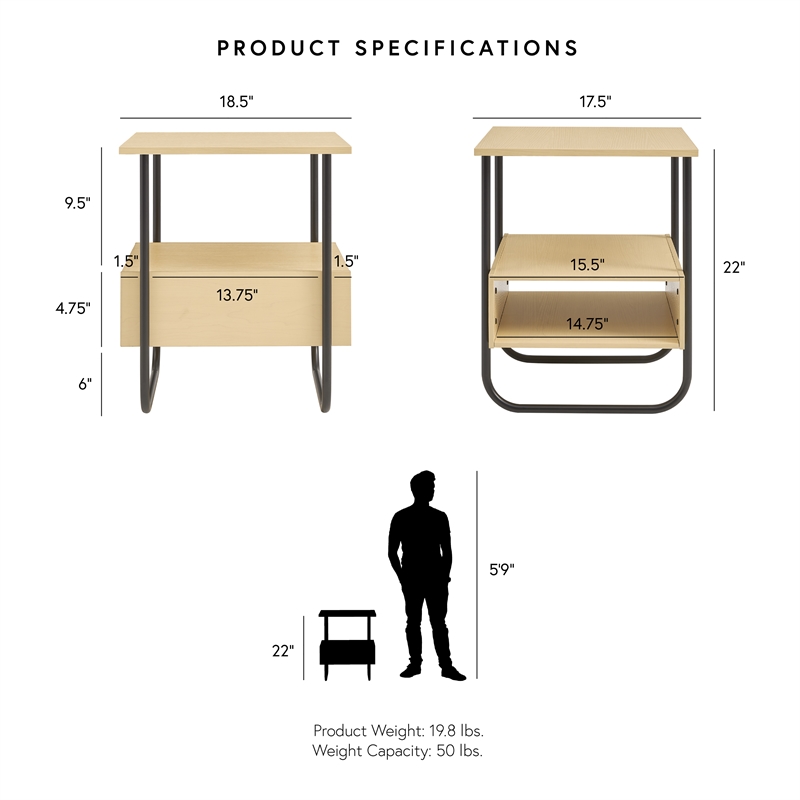 Bowery Hill Contemporary Wood Storage 2-Shelf End Table in Light Maple