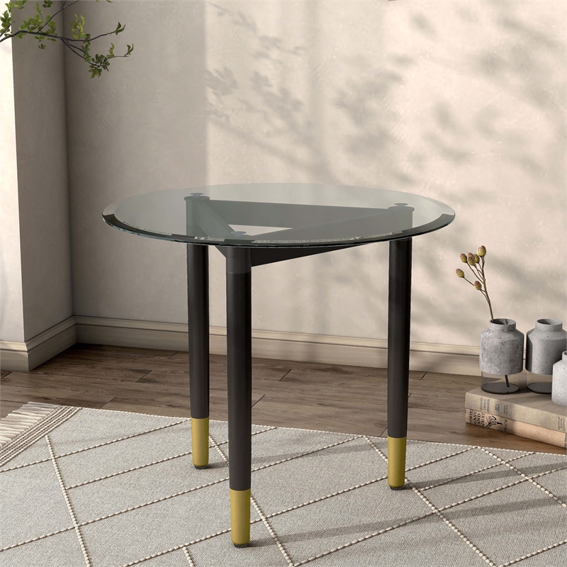 Bowery Hill Modern Solid Wood End Table Base Legs in Black Finish
