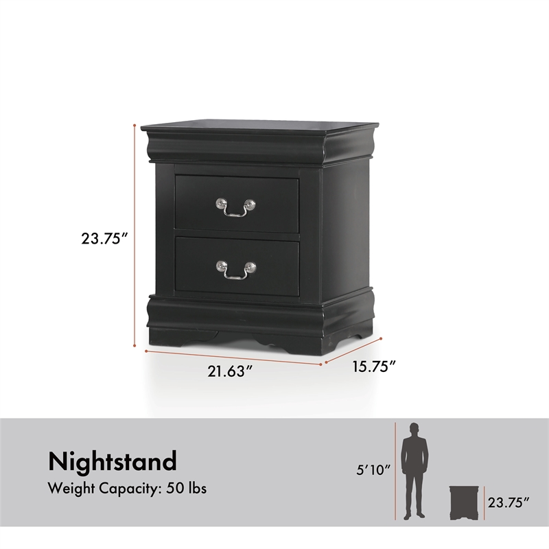 Bowery Hill Transitional Wood 2-Drawer Nightstand in Black Finish