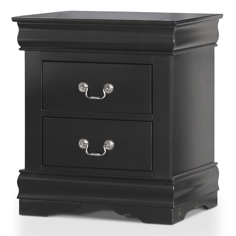 Bowery Hill Transitional Wood 2-Drawer Nightstand in Black Finish