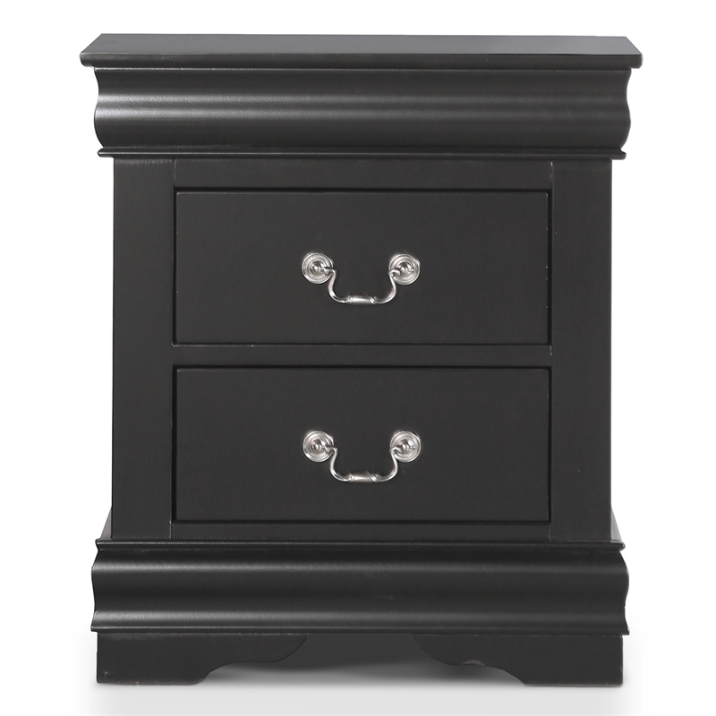 Bowery Hill Transitional Wood 2-Drawer Nightstand in Black Finish