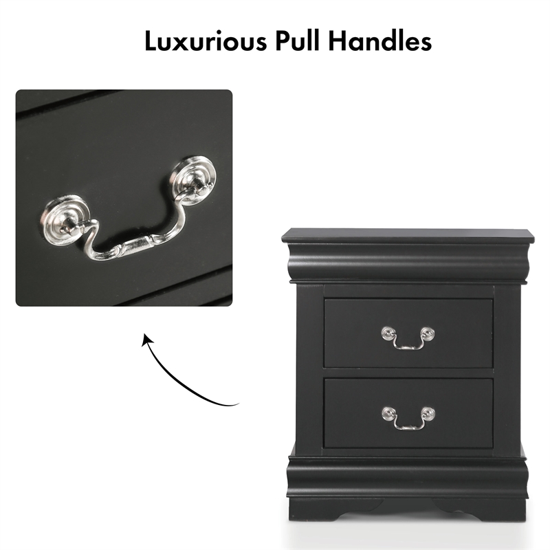 Bowery Hill Transitional Wood 2-Drawer Nightstand in Black Finish