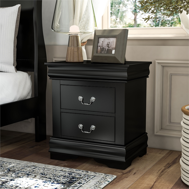 Bowery Hill Transitional Wood 2-Drawer Nightstand in Black Finish