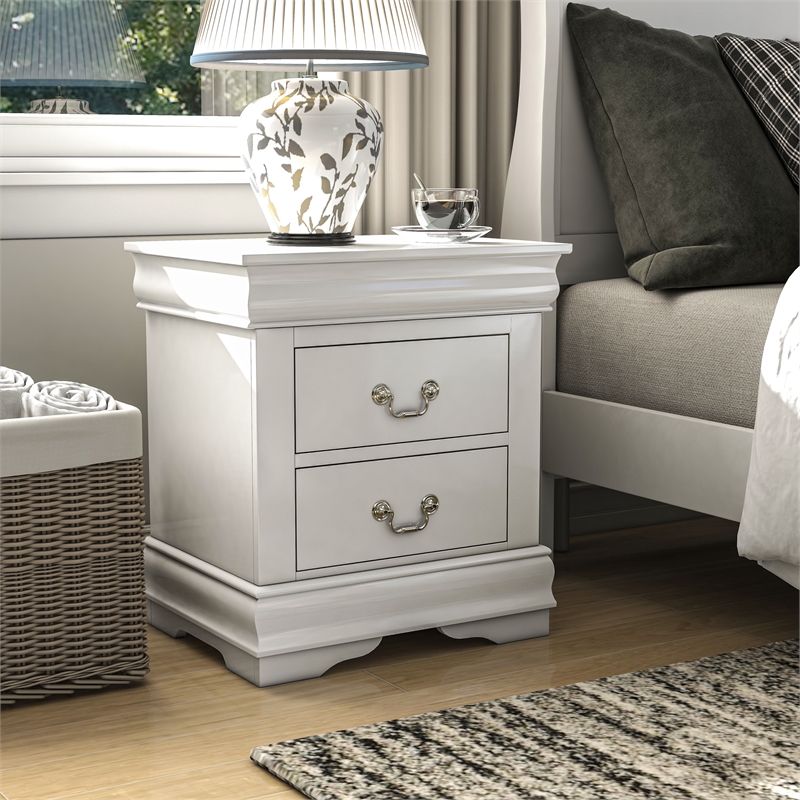 Bowery Hill Transitional Wood 2-Drawer Nightstand in White Finish