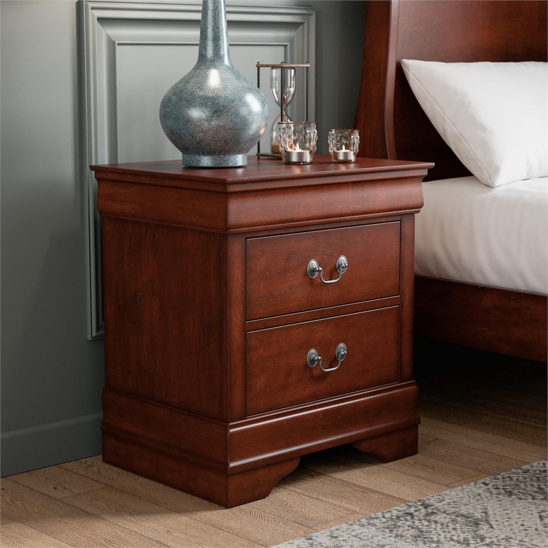 Bowery Hill Transitional Wood 2-Drawer Nightstand in Cherry Finish