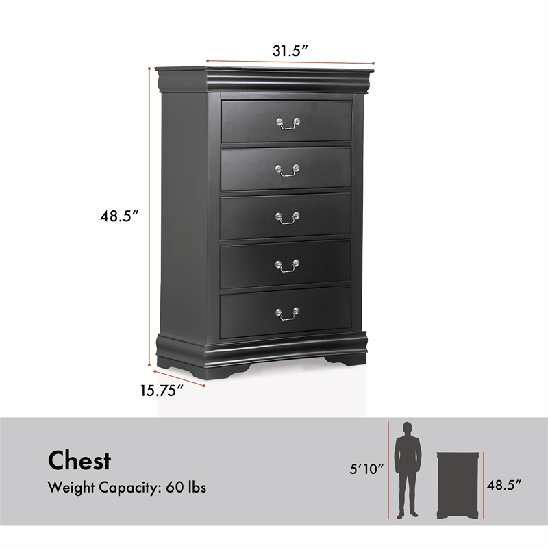 Bowery Hill Solid Wood Black Chest Rectangular Traditional Fully Assembled 31.5