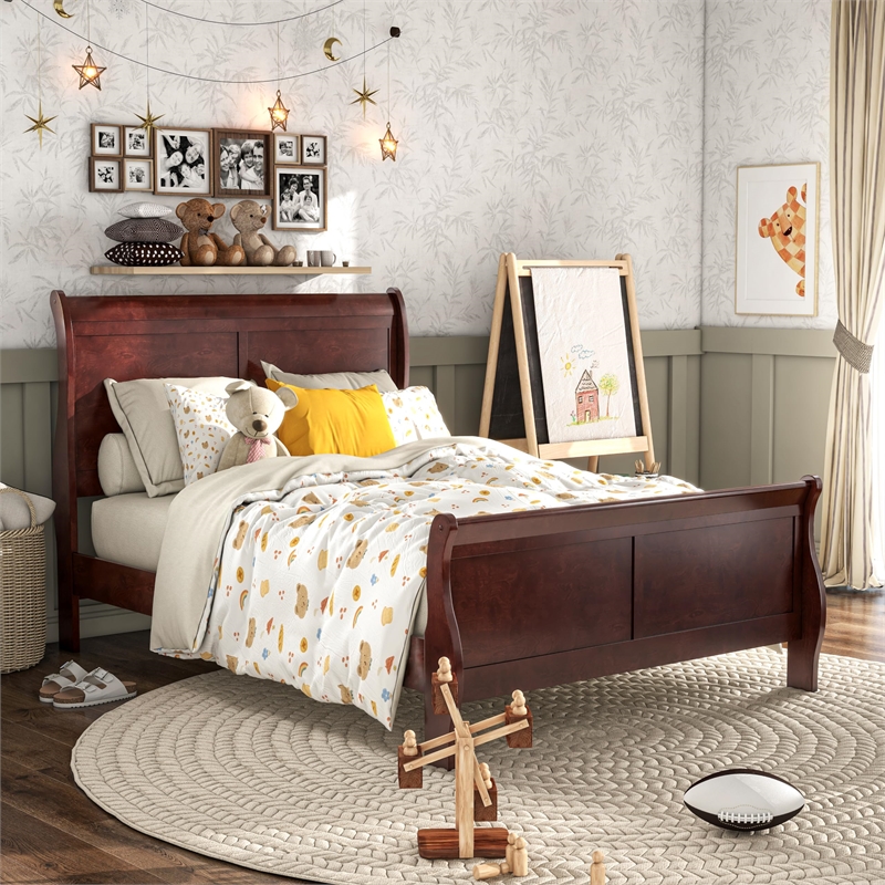 Bowery Hill Transitional Solid Wood Panel Twin Bed in Cherry
