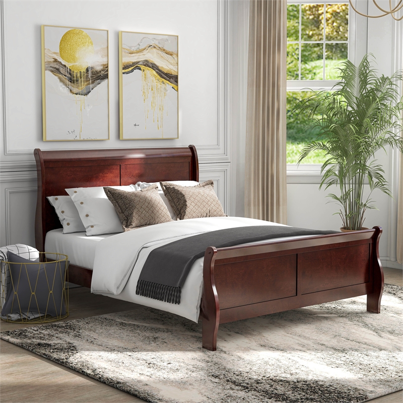 Bowery Hill Transitional Solid Wood Panel King Bed in Cherry