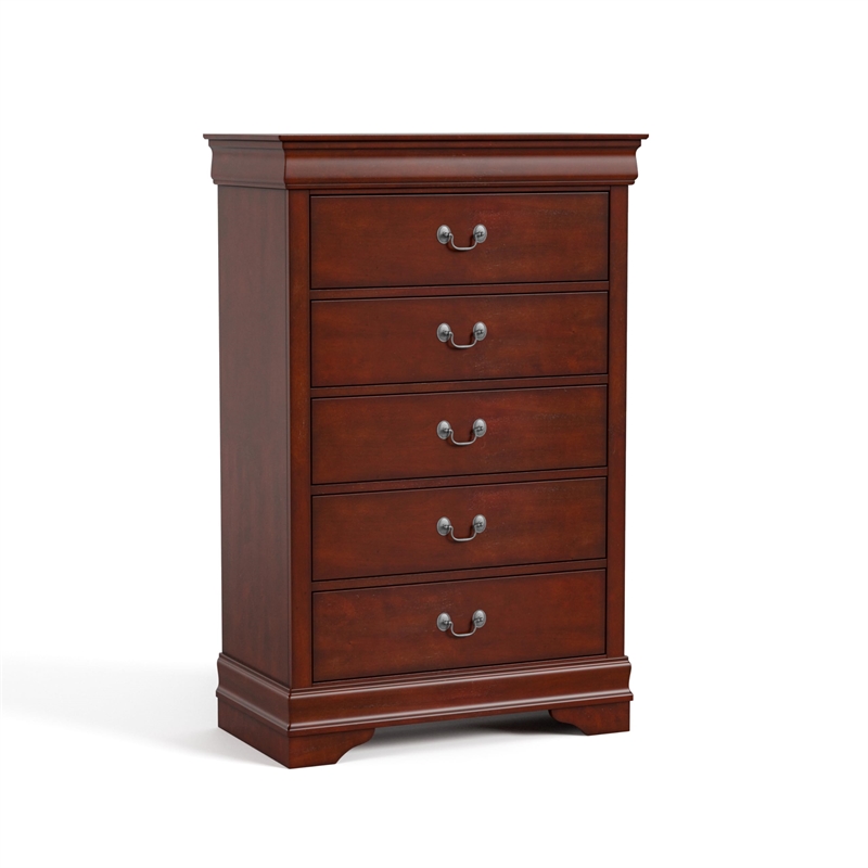 Bowery Hill Transitional Solid Wood 5-Drawer Chest in Cherry