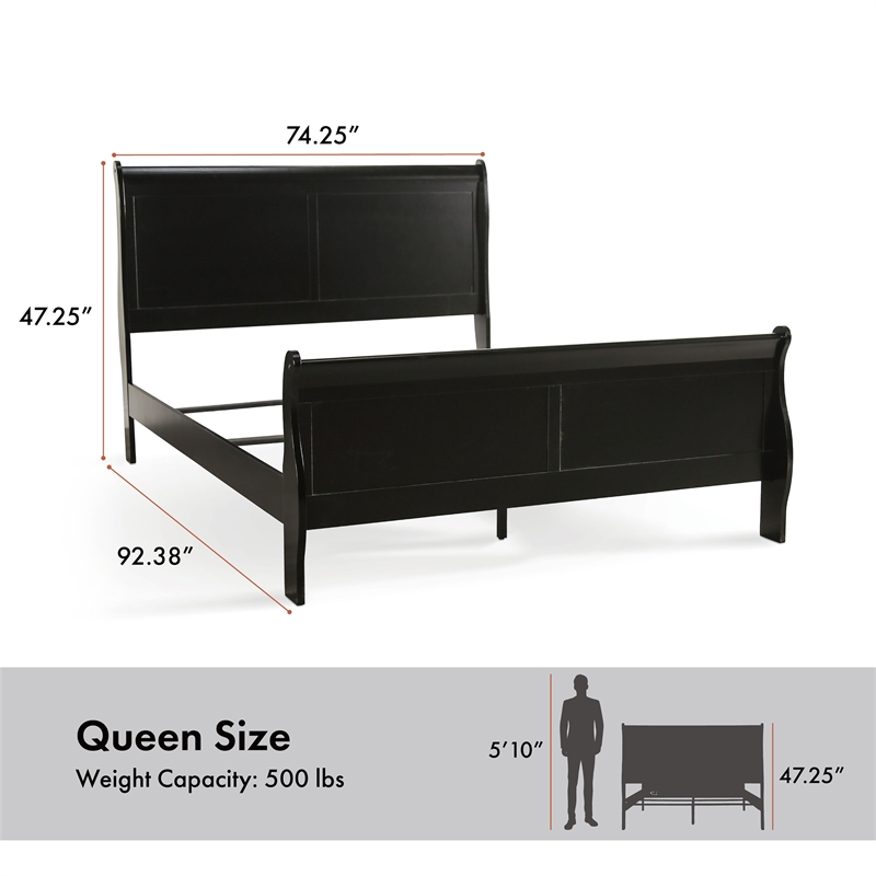 Bowery Hill Transitional Solid Wood Panel Queen Bed in Black