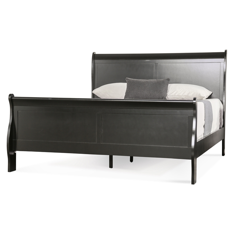 Bowery Hill Transitional Solid Wood Panel Queen Bed in Black