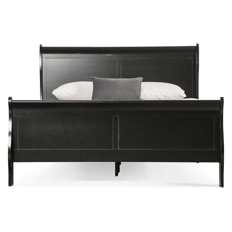 Bowery Hill Transitional Solid Wood Panel Queen Bed in Black