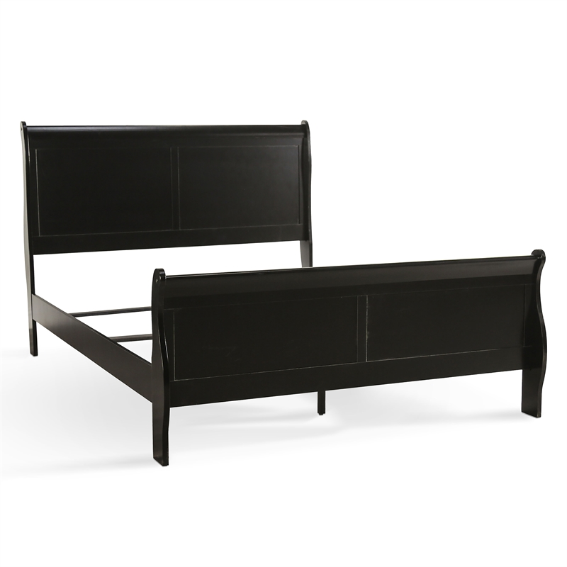 Bowery Hill Transitional Solid Wood Panel Queen Bed in Black