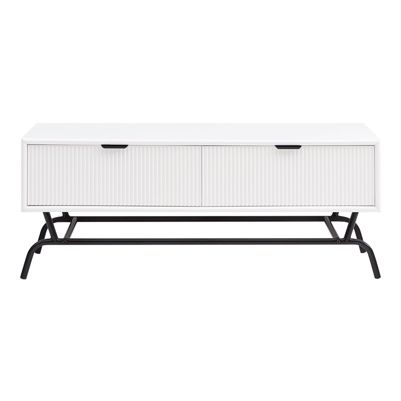 Bowery Hill Wood Storage 2-Drawer Coffee Table in White Pure