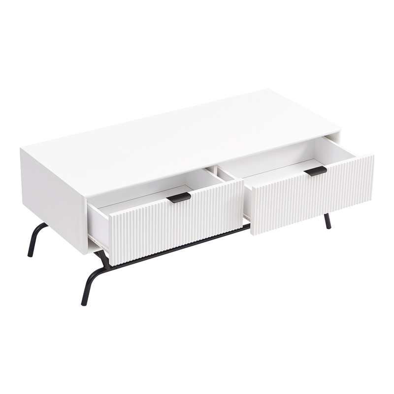 Bowery Hill Wood Storage 2-Drawer Coffee Table in White Pure